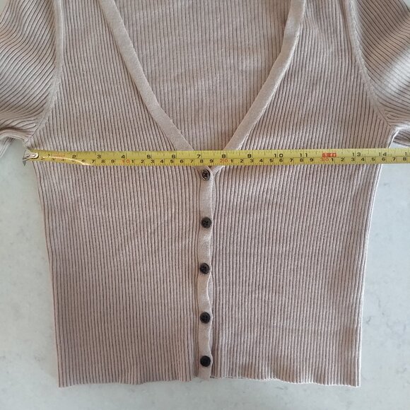 Old Navy soft little ribbed cardigan sweater top camel brown stretch XS - Picture 13 of 15